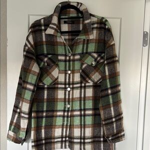 Green and Brown Plaid Utility Jacket